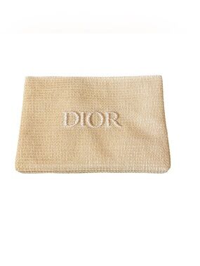 Christian Dior beauty Pouch Makeup Bag Beige Raffia Pouch